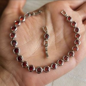 New 925 Silver Round Cut Ruby Bezel Setting Bracelet for Women